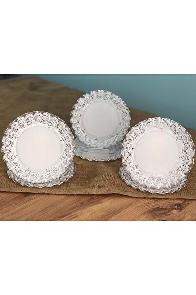 B&M Silver Lace Patterned Curved Dessert Plate 6 Pieces