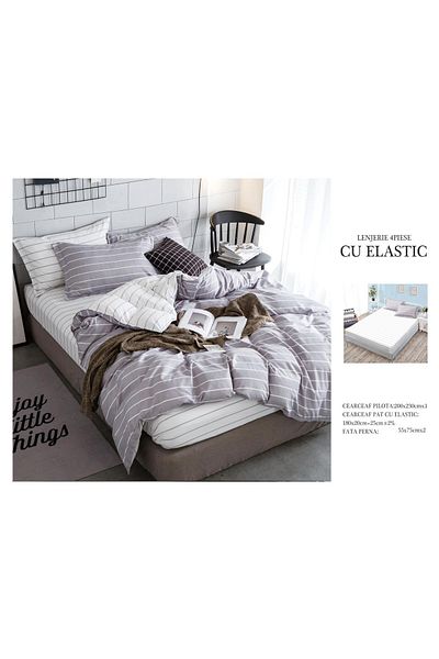 CHIRASO CHIRASO 4-Piece Bedding Set, Satin Cotton, Fitted Sheet 180x200 cm, 2 Pillowcases