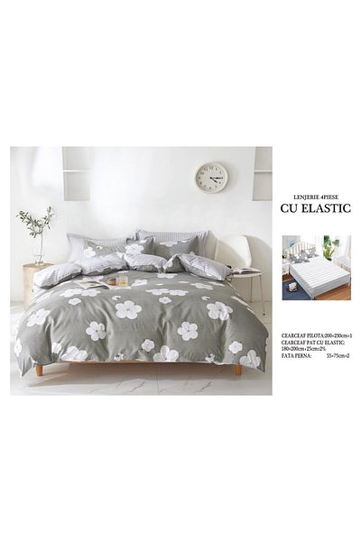 CHIRASO CHIRASO 4-Piece Bedding Set, Satin Cotton, Fitted Sheet 180x200 cm, 2 Pillowcases