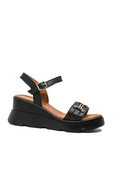 Dogati Dogati black wedge sandals made of genuine leather, with gold appliqué MIR 0026