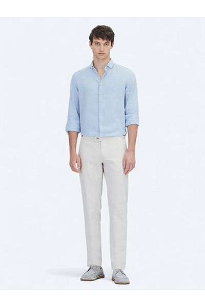 Kip Beige Woven Fitted Fit Smart Casual Cotton Blend Trousers