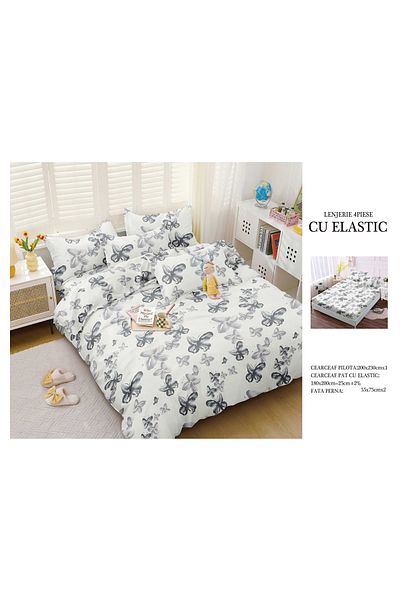 CHIRASO CHIRASO 4-Piece Bedding Set, Satin Cotton, Fitted Sheet 180x200 cm, 2 Pillowcases