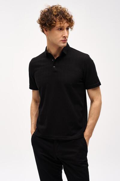 İgs Чоловіча чорна стандартна футболка з коміром-поло та ґудзиками