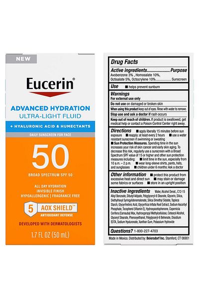 Eucerin Advanced Hydration Ultra-Light Spf50 Facial Sunscreen 50ml