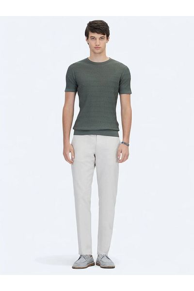 Kip Khaki Crew Neck Patterned Knitwear