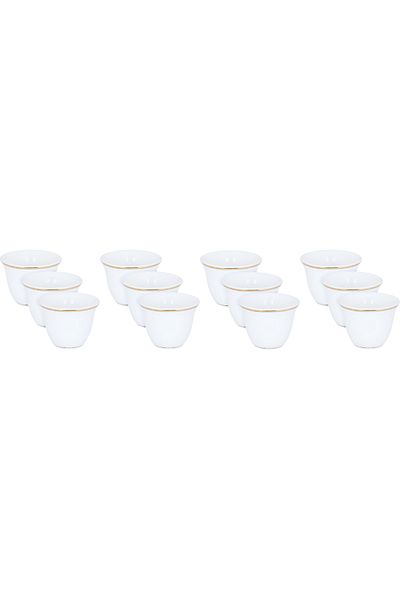 Alsaif Gallery Arabic Coffee Cup Set, Alsaif Gallery, 12 Pieces, 100 ml, Gold Edges - White