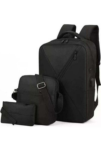 Generic Business Laptop Backpack Travel Rucksack School Bag 3 Pieces Smart Backpack Black
