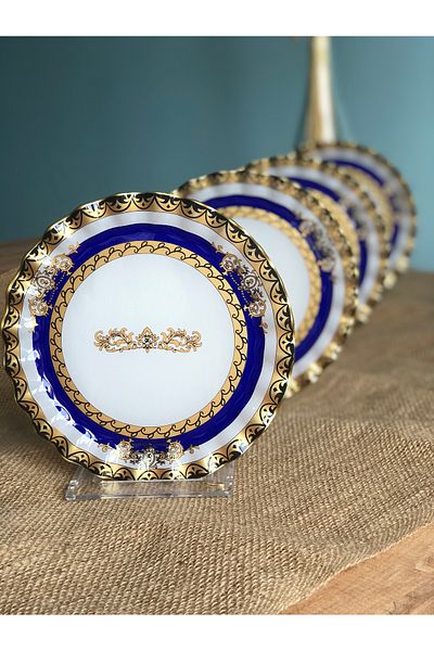 B&M Crown Patterned Curved Dessert Plate 6 Pieces