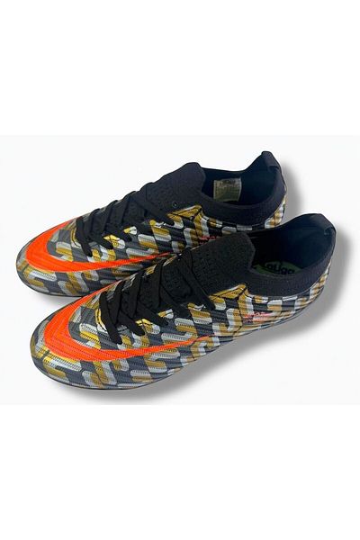 LALİGA Black Silver Patterned Lace-Up Unisex Crampon Sports Shoes