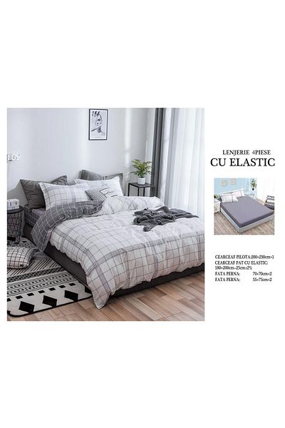 CHIRASO CHIRASO 4-Piece Bedding Set, Satin Cotton, Fitted Sheet 180x200 cm, 2 Pillowcases
