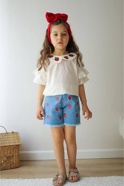 Momsbrand Strawberry Embroidered Shorts Set