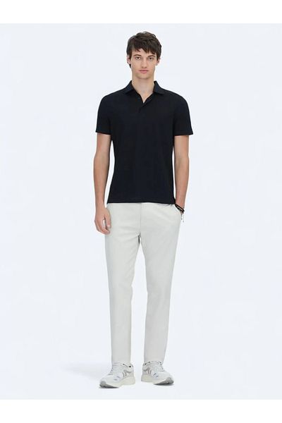 Kip Black Patterned Polo Neck Cotton Blend T-Shirt