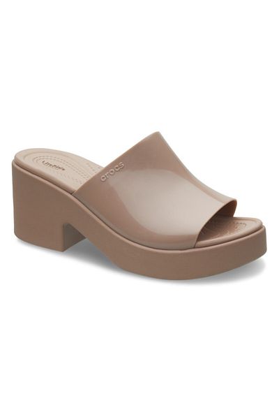 Crocs Brooklyn Slide High Shine Heel Sandals 39-40 Eu - W9 Us Brown - Latte