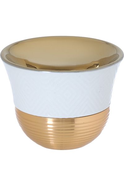 Amber Arabic Coffee Cup Set Porcelain Amber, 12 Pieces, 80 ml - White/Gold