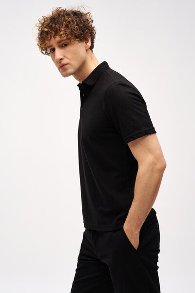 İgs Чоловіча чорна стандартна футболка з коміром-поло та ґудзиками