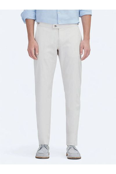 Kip Beige Woven Fitted Fit Smart Casual Cotton Blend Trousers