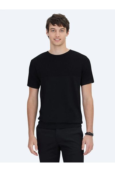 Kip Black Crew Neck Patterned Knitwear