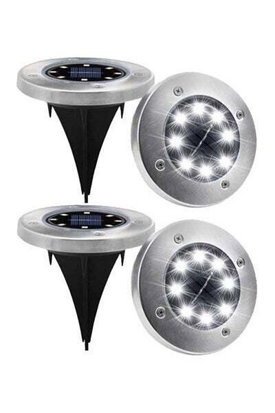 HALAMODO 4-Piece 8 LED Solar Garden Light Silver/Black 12x13cm