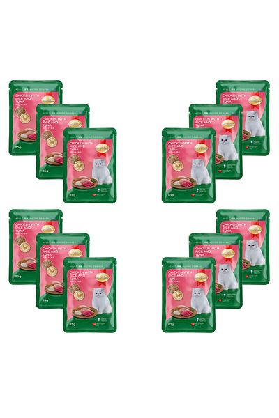 SmartHeart Pouch Adult Cat Wet Food Chicken with Rice and Tuna 85 g x 12