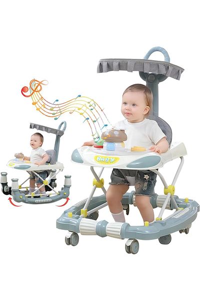 fulina Baby Walker,Rocking Stroller with Removable Footrest,with Light Effects,Width Height Adjustable