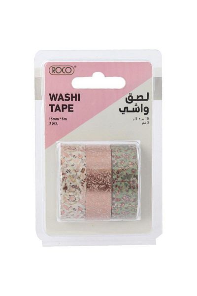 Roco Washi Tape – 3 Reels, 15mm x 5m Each, Assorted Colors