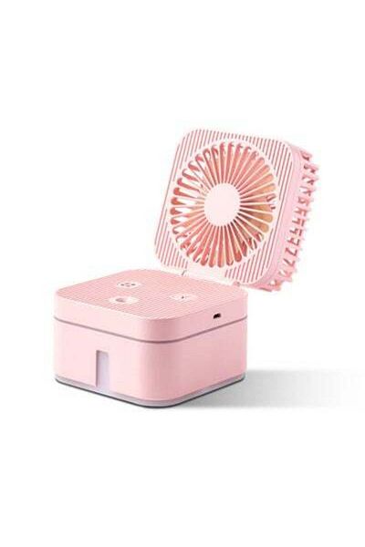 HALAMODO 2-In-1 USB Rechargeable Magic Cube Folding Fan Mist Humidifier Pink 12.4cm