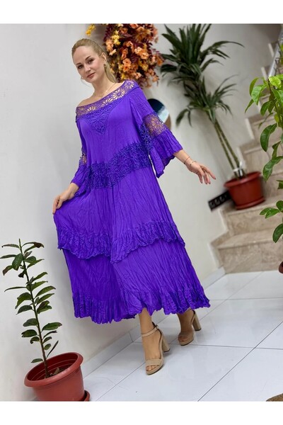 Punta Otantik VL12008 Λεπτομέρεια γιακά Voile Φόρεμα Μωβ