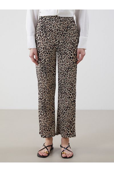 LC Waikiki Leopard Print Women's Trousers with Elastic Waist