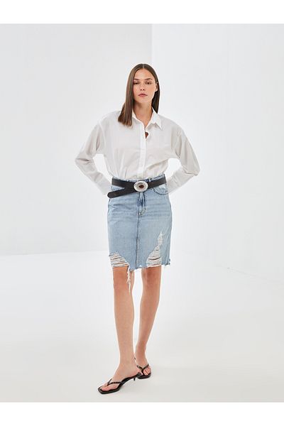 LC Waikiki Standard Fit Women's Jeans Skirt with Ripped Detail