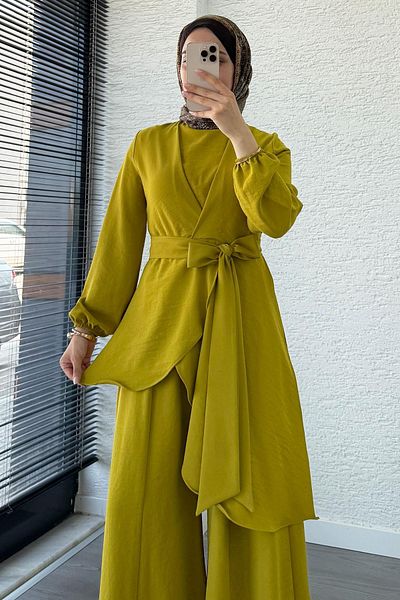 MELEK ARAZ Nora Asymmetric Trousers Suit – Fat Green