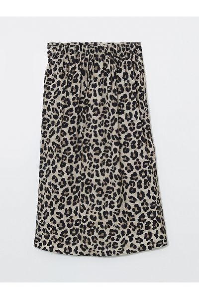 LC Waikiki Leopard Print Women's Skirt with Elastic Waist