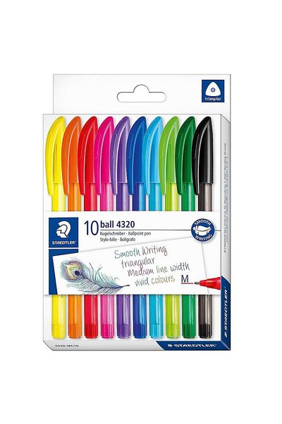 Staedtler Set of 10 ballpoint pens, with clips, assorted colors, Staedtler 4320 MC10