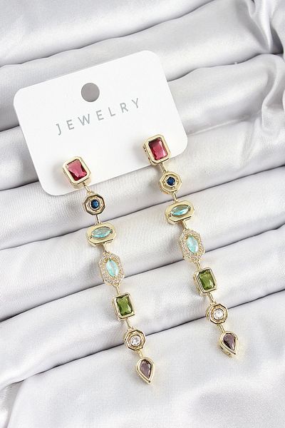 Clariss Brass Colored Zircon Stone Dangle Model Gold Color Women's Earrings