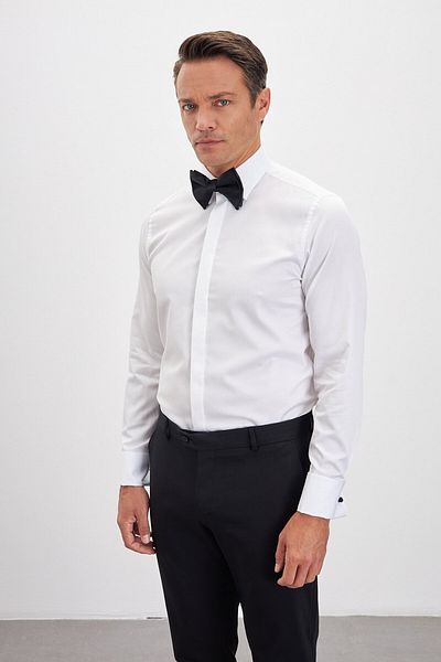 Paşahan 100% Cotton Hidden Button Comfort Fit Classic Collar Groom Shirt