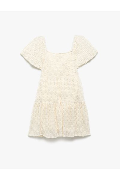 Koton Short Sleeve Crew Neck Fold Detailed Pleated Dress