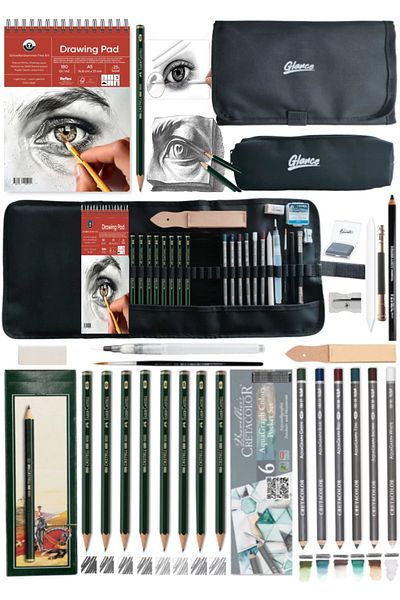 GLANCE Schoellershammer Drawing 180 Gr A5 20 Yp Graduated Pencil Cretacolor Set of 6 Aquarell Pen Holders