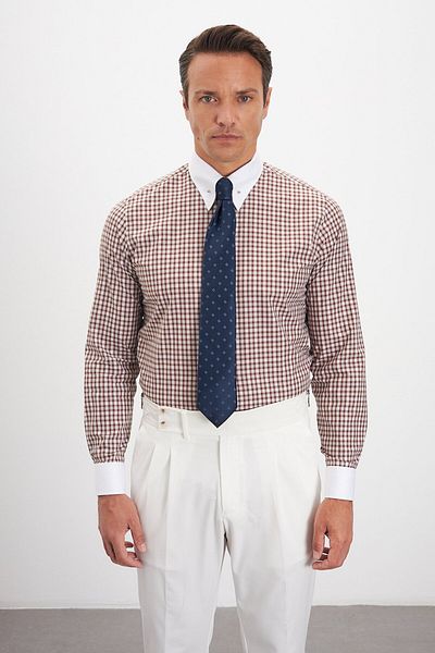 Paşahan Lapel Needle Comfort Fit 100% Cotton Plaid Men's Shirt