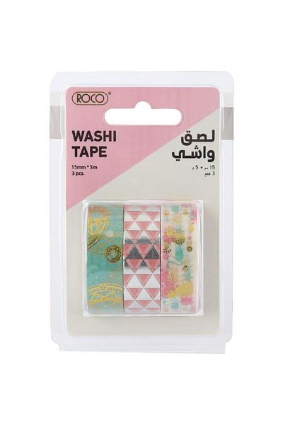 Roco Washi Tape – 3 Reels, 15mm x 5m, Assorted Colors