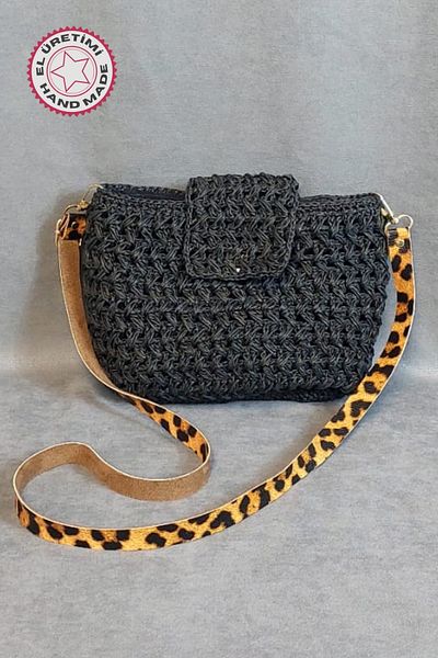 Uretti - Hacer 8870 4508 Geantă de umăr pentru femei, cu curea leopard, din hârtie tricotată manual