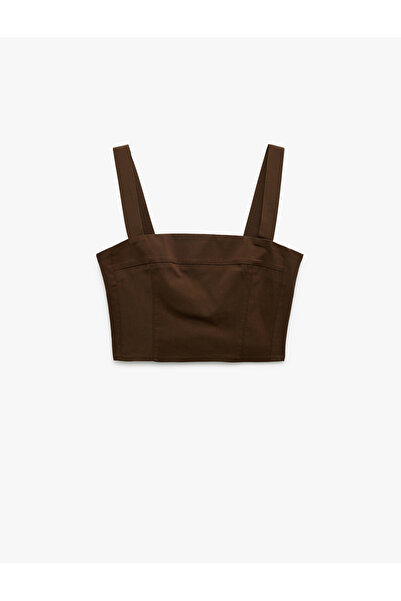 Koton Viscose Fabric Square Neck Thick Strap Crop Blouse