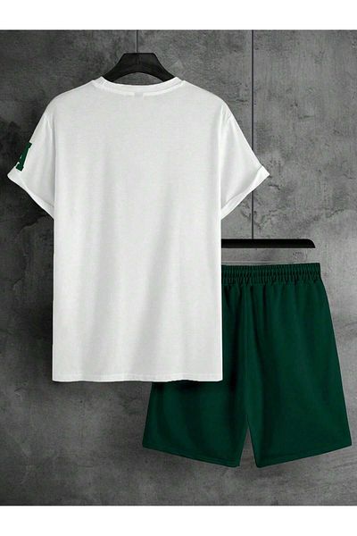 PENTHİLUS 2-piece crewneck short sleeve t-shirt and shorts set for men with simple graphics