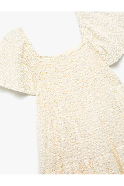 Koton Kısa Kollu Bisiklet Yaka Kat Detaylı Pileli Elbise