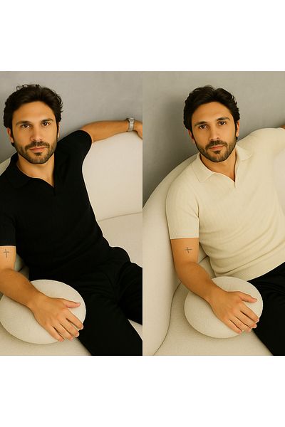 LC Waikiki Pack of 2 100% Cotton Premium Quality Men's Collared Knitwear Textured T-Shirt / T-Shirt