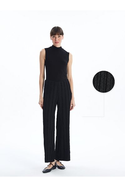 LC Waikiki Pantaloni de damă cu picior largi texturați cu talie elastică