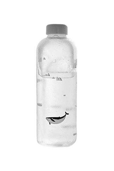 HALAMODO Ocean Series Seal Whale Glass Water Bottle Clear/Grey 24.5x8cm