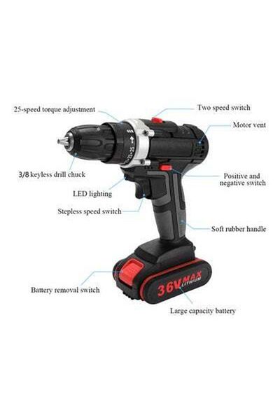 HALAMODO 36V Electric Impact Drill With 2 Battery Red/Black