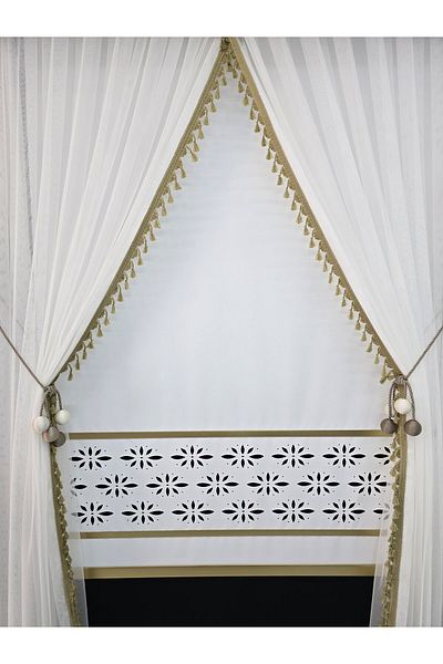 Art Perde Διπλό τούλι κουρτίνα με 4 μπάλες στολίδι σχοινί που περιλαμβάνει βιζόν φούντες σφιχτό πτυχωτό 1/3