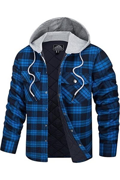 Kefitevd Jacheta de flanel pentru barbati cu gluga, captusita, 100% bumbac, K...