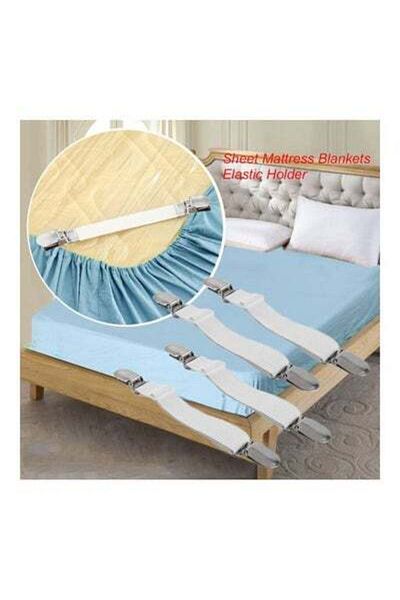 HALAMODO 4-Piece Bed Sheet Mattress Fastener Set White/Silver 18x2x0.2cm