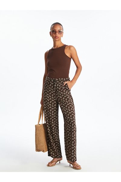 LC Waikiki Patterned Women's Trousers with Elastic Waist